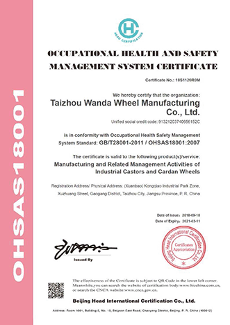 萬達輪業OHSAS18001證書